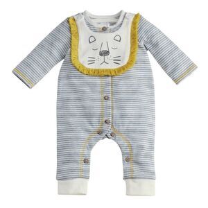 Mud Pie Gray and White Lion Sleeper and Bib Set - Excellent Condition